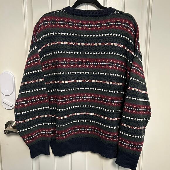 Vintage Woods & Gray Striped Knit Sweater XL Cottagecore Grandpa Navy Burgundy - Picture 5 of 9